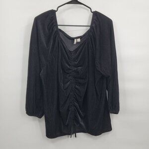Cato Velvet Ruched Front Long Sleeve Blouse Top Women Size 22 / 24 W Ribbed